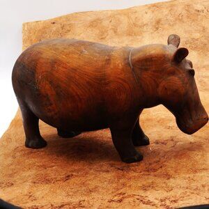 Vintage Handcarved African Hippoptamus Solid Wood Sculpture